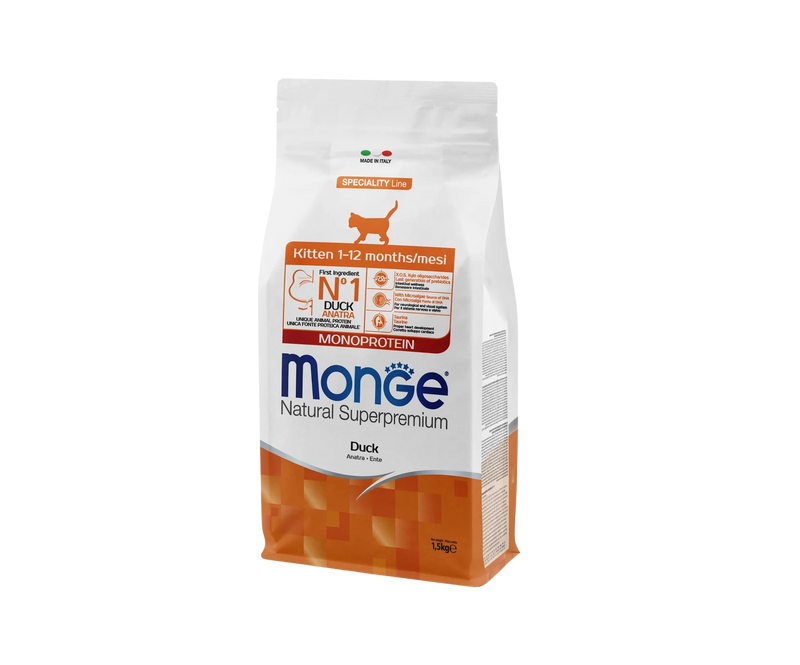 Monge Natural Superpremium Monoprotein Kitten Duck – суха храна за подрастващи котенца