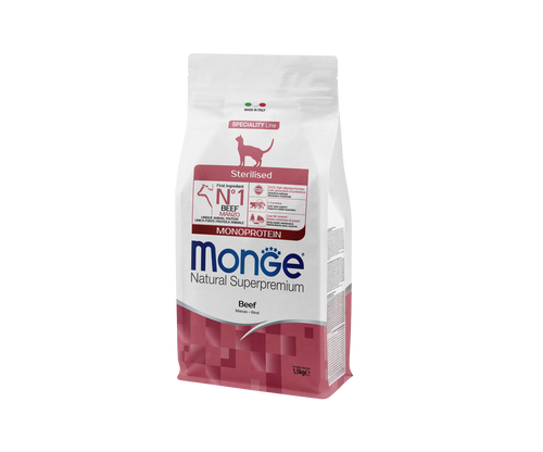Monge Natural Superpremium Monoprotein Sterilised Cat Beef – пълноценна суха храна за кастрирани котки