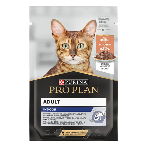 Purina Pro Plan Indoor - Мокра храна за котки в зряла възраст на закрито със сьомга, пауч 85 g
