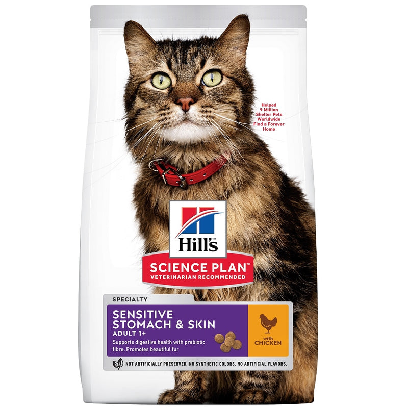 Hill's Science Plan Feline Adult Sensitive Stomach & Skin Chicken – Суха храна за котки