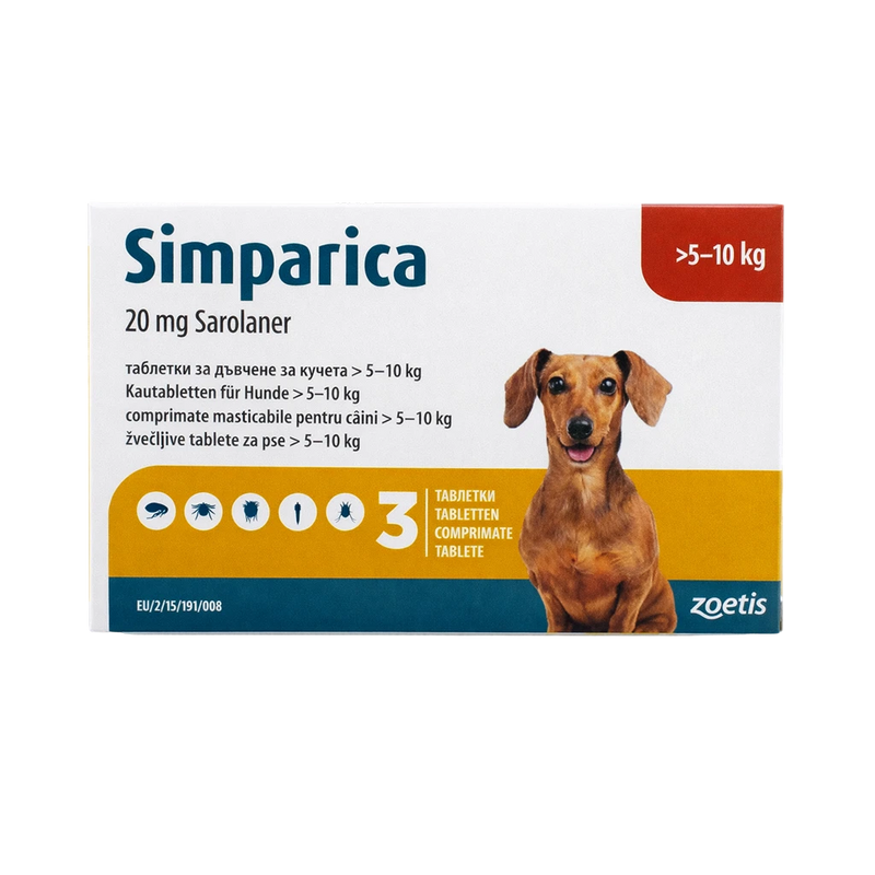 Simparica - таблетки срещу бълхи и кърлежи за кучета 5–10 кг