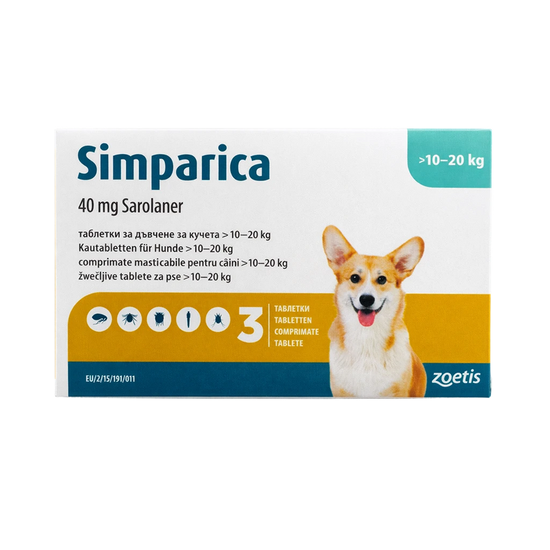Simparica - таблетки срещу бълхи и кърлежи за кучета 10-20 кг