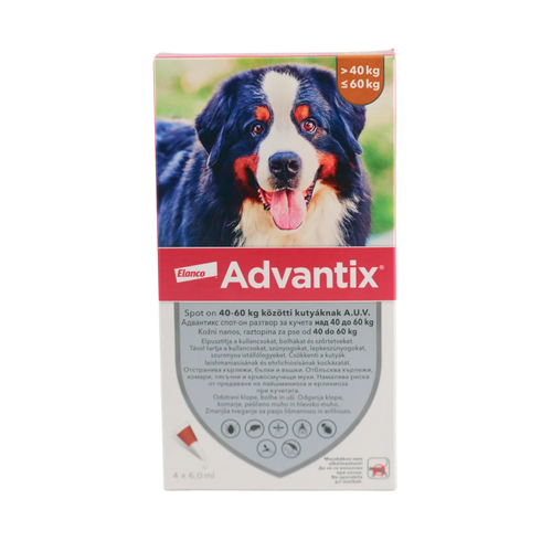 Advantix 40–60 кг– Spot-On противопаразитни 4 пипети за кучета