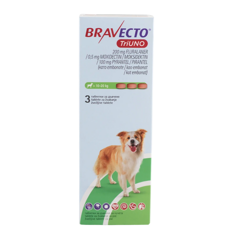 MSD - Bravecto Triuno 3 таблетки за кучета 10–20 кг
