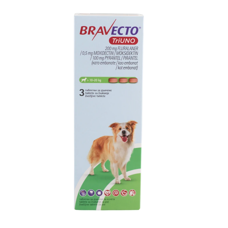 MSD - Bravecto Triuno таблетки за кучета 10–20 кг