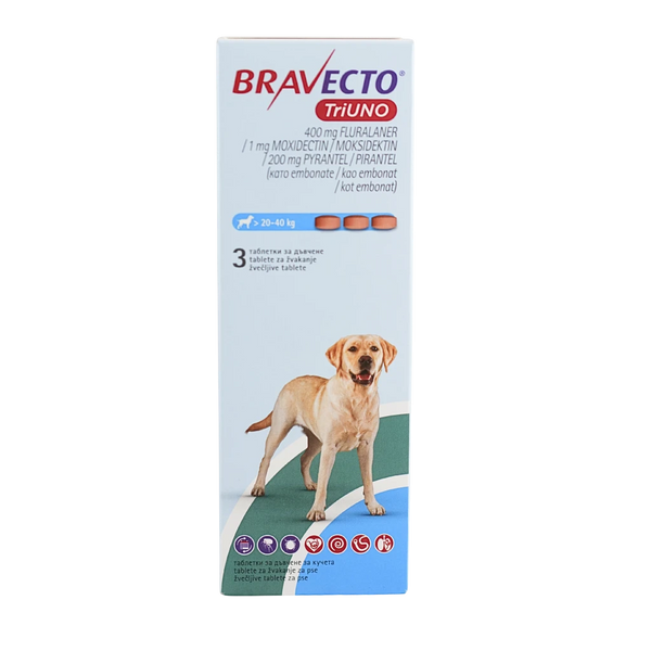 MSD - Bravecto Triuno 3 таблетки за кучета 20–40 кг