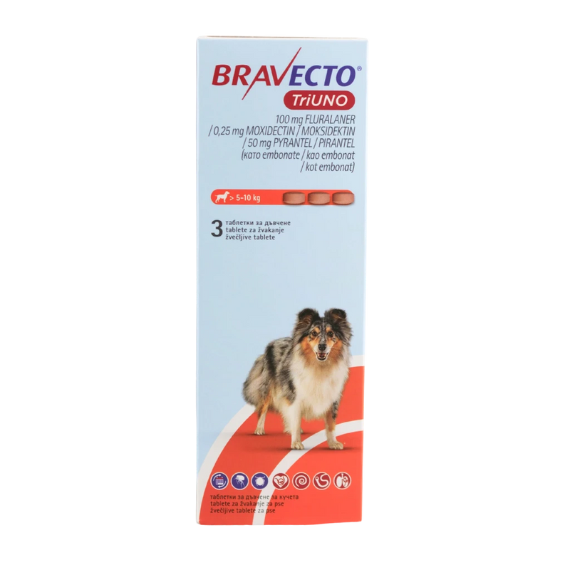 MSD - BRAVECTO TRIUNO ТАБЛЕТКИ ЗА КУЧЕТА 5–10 кг