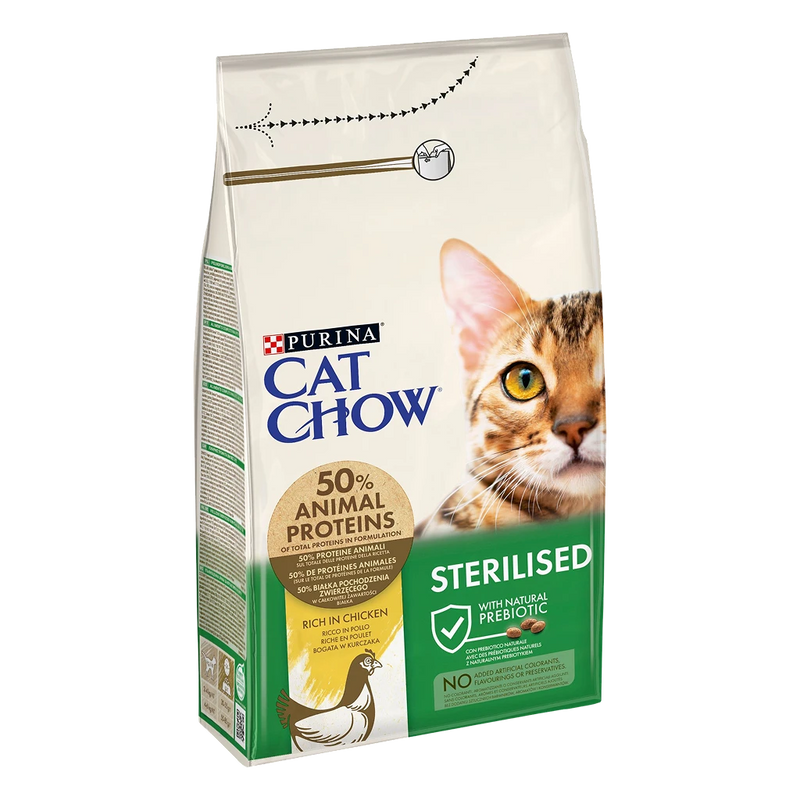 Purina Cat Chow Sterilised with Naturium Chicken – Суха храна за котки