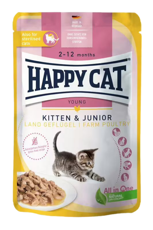 Happy Cat Meat in Sauce – Kitten & Junior Farm Poultry