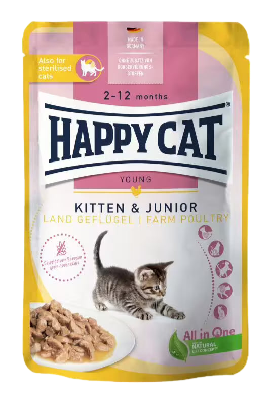 Happy Cat Meat in Sauce – Kitten & Junior Farm Poultry