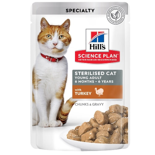 Hill's Science Plan Feline Young Adult Sterilised Turkey – паучове с пуйка
