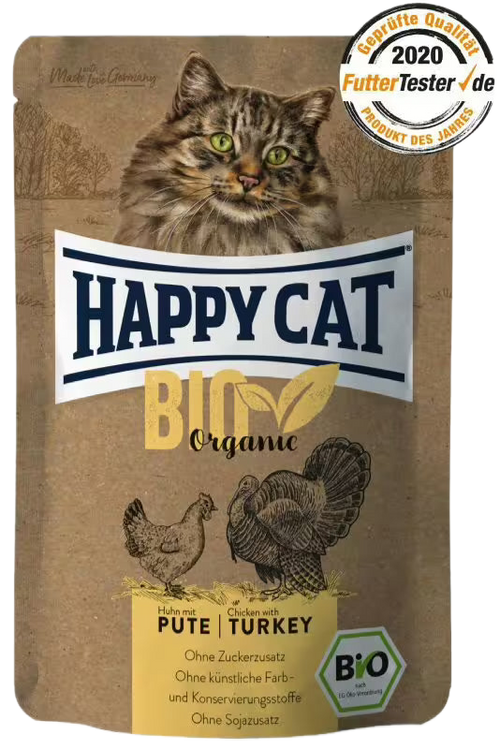 Happy Cat Organic Chicken with Turkey - пауч за котки