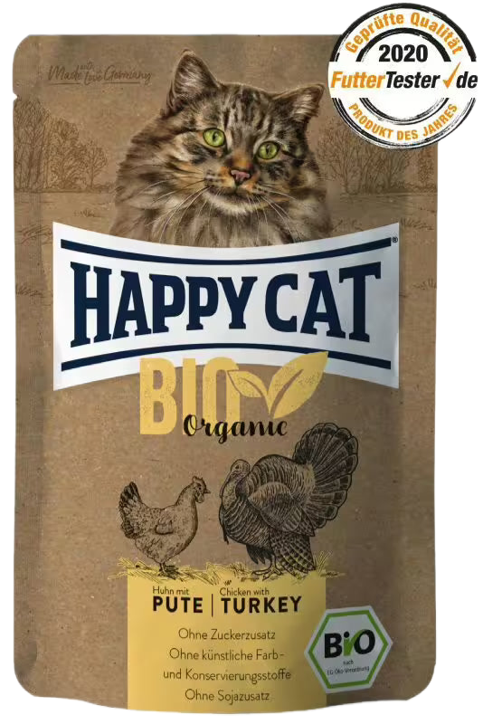 Happy Cat Organic Chicken with Turkey - пауч за котки