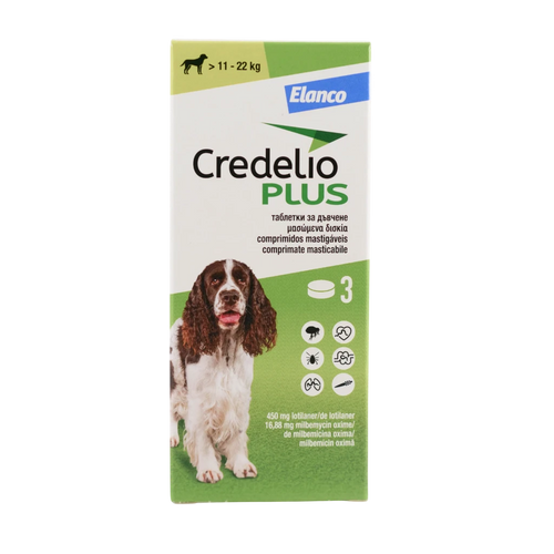 Credelio Plus – Дъвчащи 3 таблетки за кучета 11–22 кг