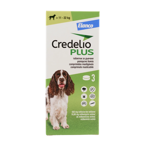 Credelio Plus – Дъвчащи 3 таблетки за кучета 11–22 кг