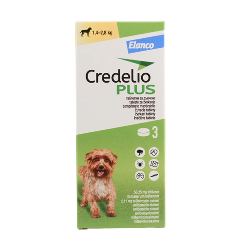 Credelio Plus – Дъвчащи таблетки за кучета 1.4–2.8 кг / 3 броя