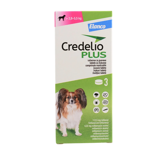Credelio Plus – Дъвчащи 3 таблетки за кучета 2.8–5.5 кг
