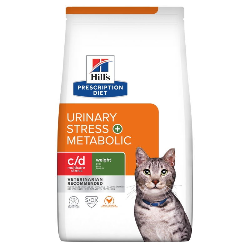 Hill's PRESCRIPTION DIET c/d Urinary Stress + Metabolic  - лечебна суха храна за котки с наднормено тегло и уринарни проблеми,  с пилешко
