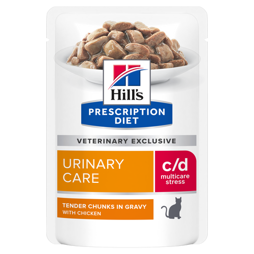 Hill's PRESCRIPTION DIET c/d Urinary Stress Chicken Pouch - лечебна мокра храна за котки с уринарни проблеми, идиопатичен цистит – пауч с пилешко