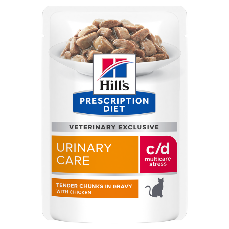 Hill's PRESCRIPTION DIET c/d Urinary Stress Chicken Pouch - лечебна мокра храна за котки с уринарни проблеми, идиопатичен цистит – пауч с пилешко