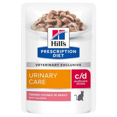Hill's PRESCRIPTION DIET c/d Urinary Stress Salmon Pouch - лечебна мокра храна за котки с уринарни проблеми, идиопатичен цистит – пауч със сьомга