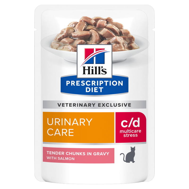 Hill's PRESCRIPTION DIET c/d Urinary Stress Salmon Pouch - лечебна мокра храна за котки с уринарни проблеми, идиопатичен цистит – пауч със сьомга