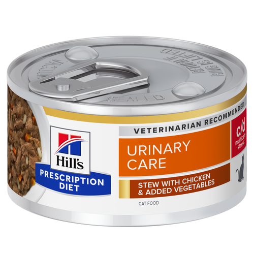 Hill's PRESCRIPTION DIET c/d Urinary Stress STEW - лечебна мокра храна за котки с уринарни проблеми, идиопатичен цистит, консерва задушено пилешко със зеленчуци