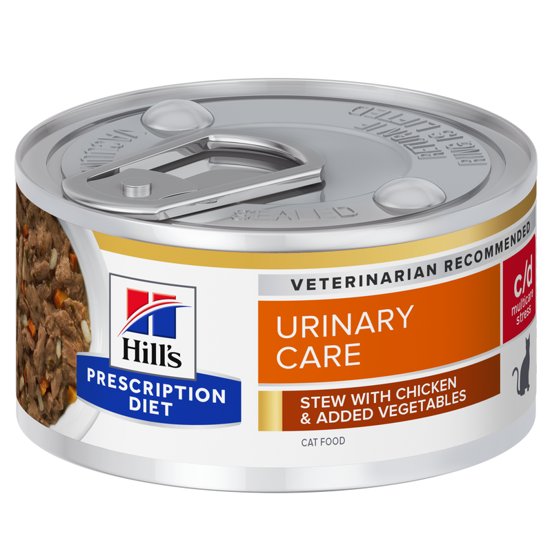 Hill's PRESCRIPTION DIET c/d Urinary Stress STEW - лечебна мокра храна за котки с уринарни проблеми, идиопатичен цистит, консерва задушено пилешко със зеленчуци