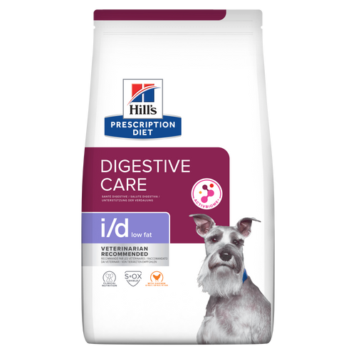 Hill's PRESCRIPTION DIET i/d Low Fat AB+ - лечебна суха храна за кучета с храносмилателни разстройства, панкреатит или състояния, изискващи ниски нива на мазнини, с пилешко