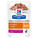 Hill's PRESCRIPTION DIET k/d Kidney Care pouch - лечебна мокра храна за котки с бъбречна недостатъчност, пауч с телешко