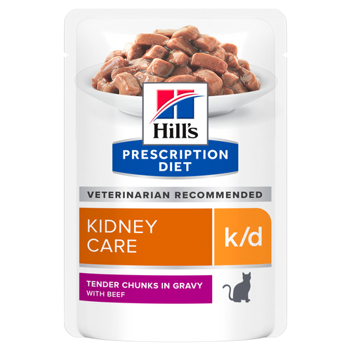 Hill's PRESCRIPTION DIET k/d Kidney Care pouch - лечебна мокра храна за котки с бъбречна недостатъчност, пауч с телешко