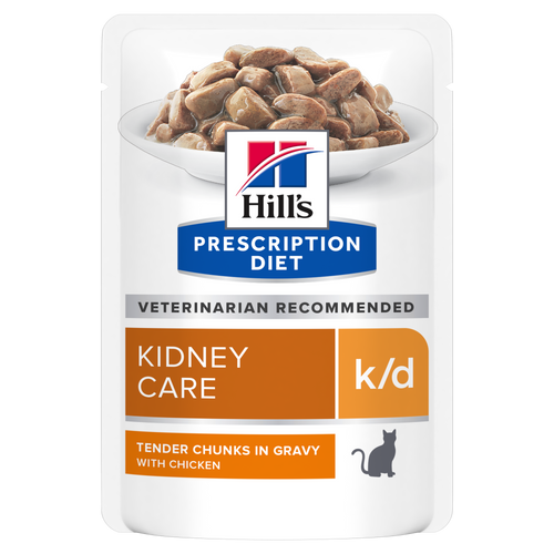 Hill's PRESCRIPTION DIET k/d Kidney Care pouch - лечебна мокра храна за котки с бъбречна недостатъчност, пауч с пилешко