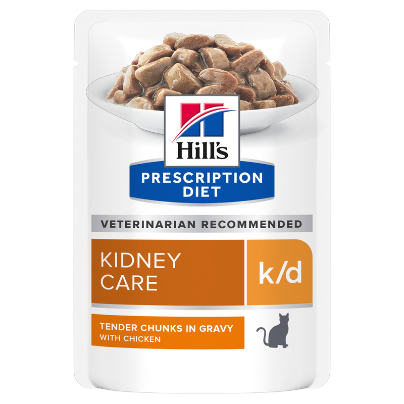 Hill's PRESCRIPTION DIET k/d Kidney Care pouch - лечебна мокра храна за котки с бъбречна недостатъчност, пауч с пилешко