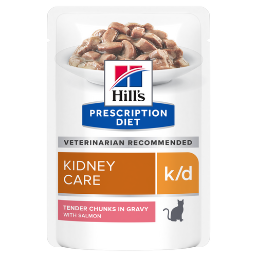 Hill's PRESCRIPTION DIET k/d Kidney Care pouch - лечебна мокра храна за котки с бъбречна недостатъчност, пауч със сьомга