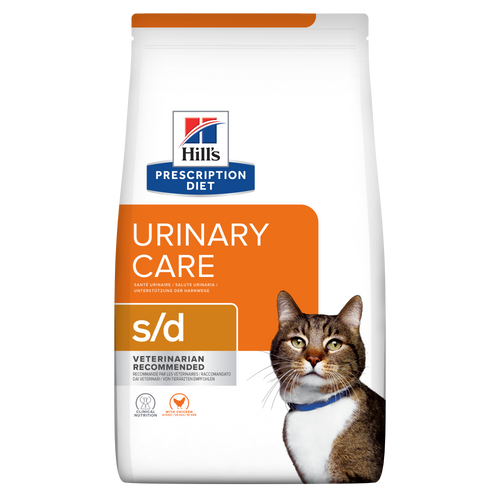 Hill's PRESCRIPTION DIET s/d Urinary Care - лечебна суха храна за котки с уринарни проблеми и за бързо разтваряне на струвити, с пилешко
