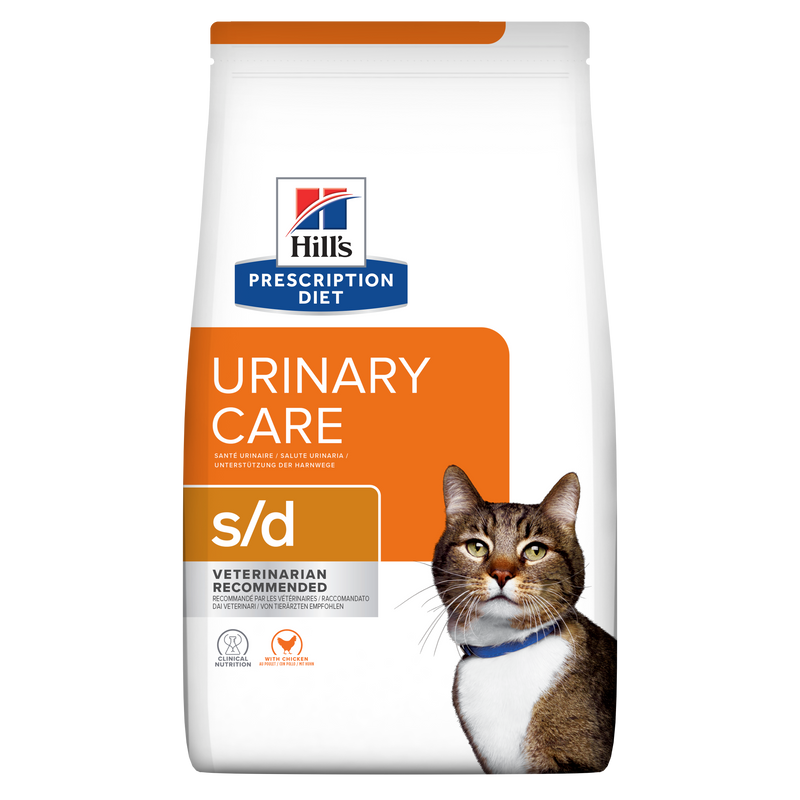 Hill's PRESCRIPTION DIET s/d Urinary Care - лечебна суха храна за котки с уринарни проблеми и за бързо разтваряне на струвити, с пилешко