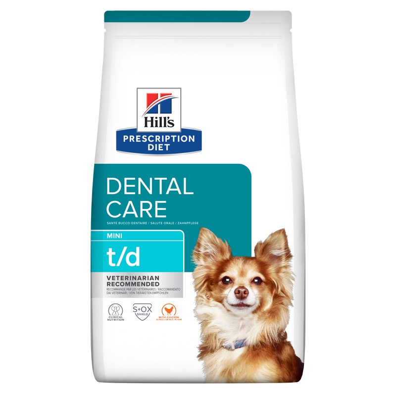 Hill's PRESCRIPTION DIET t/d Mini Dental Care - лечебна суха храна за зъбна хигиена, намалява образуването на плака и зъбен камък - за кучета от дребни породи, с пилешко