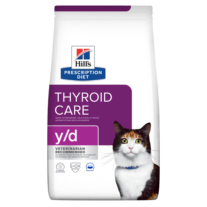 Hill's PRESCRIPTION DIET y/d Thyroid Care - лечебна суха храна за регулиране на приема на йод при котки с хипертироидизъм