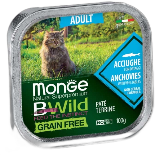 Monge Natural Superpremium BWild Grain Free Adult Cat Anchovies with vegetables – Pate terrine