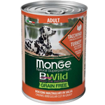 Monge BWILD Grain Free – Turkey with Pumpkin and Zucchini – AdultКонсерва без зърно – Неправилно нарязани хапки в сос – Пуешко с тиква и тиквички – за кучета в зряла възраст от всички породи.