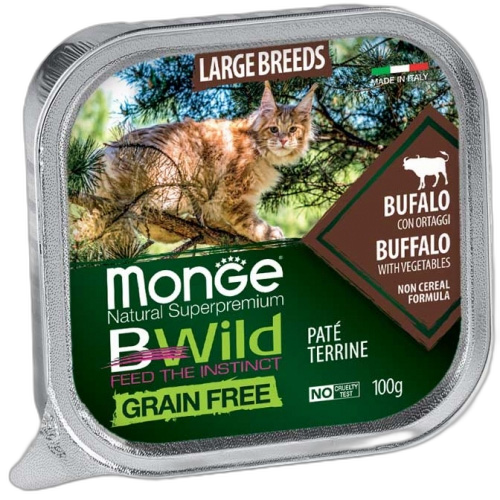 Monge Natural Superpremium BWild Grain Free All Life Stage Large Breeds Cat Buffalo with vegetables – Pate terrine