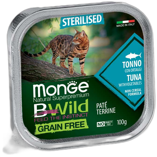 Monge Natural Superpremium BWild Grain Free Sterilised Cat Tuna with vegetables – Pate terrine