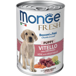 Monge Fresh Dog Puppy Chunks in Loaf with Veal and Vegetables – консерва с телешко и зеленчуци – хапки в пастет за подрастващи кученца
