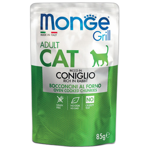 Monge Grill Adult Cat – Chunkies in Jelly – RabbitПауч хапки в желе със заешко за котки в зряла възраст