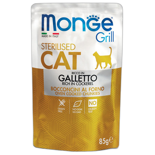 Monge Grill Sterilised Cat – Chunkies in Jelly – CockerelПауч хапки в желе с младо петле за кастрирани котки