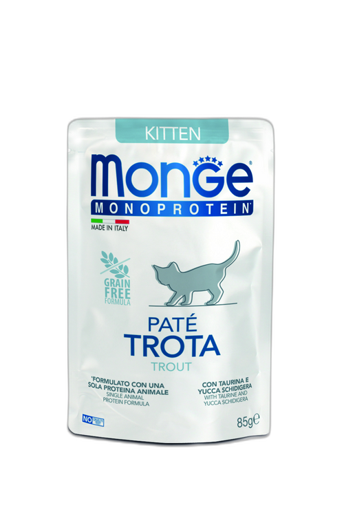 Monge Monoprotein Kitten Cat Paté Trout - Пауч за подрастващи котенца до 1 година с пъстърва и картофи