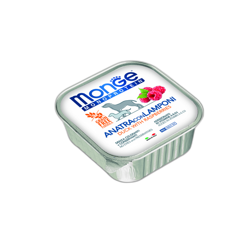 Monge Monoprotein Paté Duck with Raspberries - Терин пастет за кучета в зряла възраст с патешко и малини