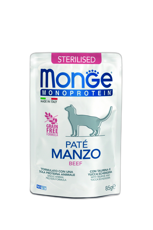 Monge Monoprotein Sterilised Cat Paté Beef - Пауч за кастрирани котки в зряла възраст с телешко и картофи