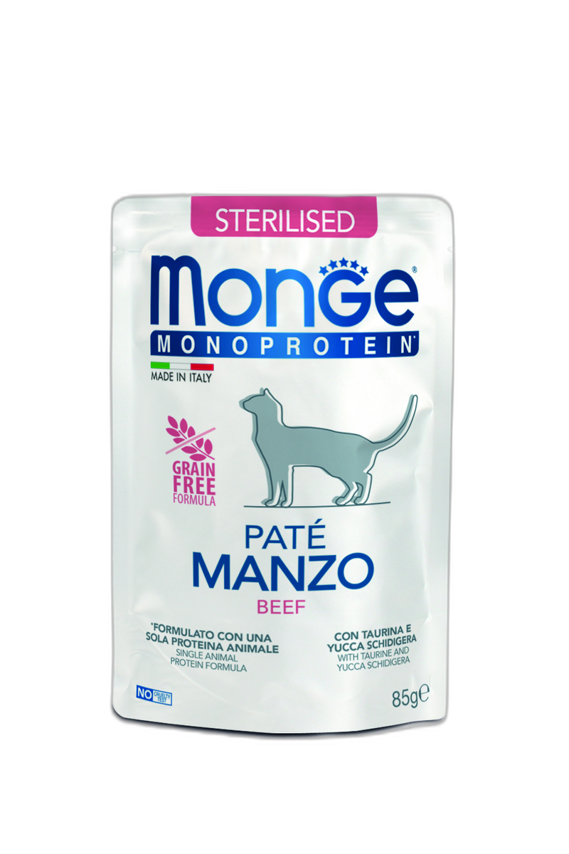 Monge Monoprotein Sterilised Cat Paté Beef - Пауч за кастрирани котки в зряла възраст с телешко и картофи