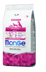 Monge Natural Superpremium All breeds Adult Monoprotein Beef with Rice - Пълноценна суха храна за кучета в зряла възраст от всички породи с телешко и ориз